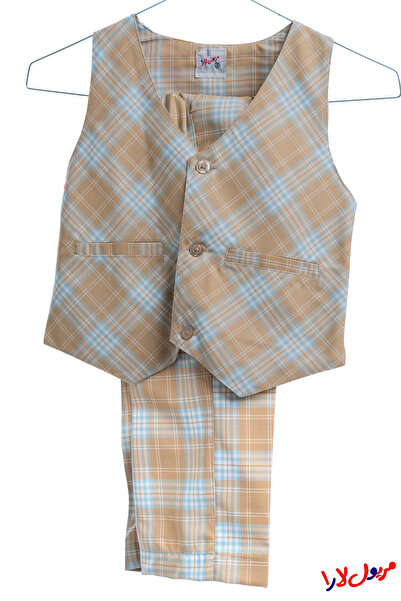 maryool lara Boys' kindergarten suit, beige checkered, three pieces
