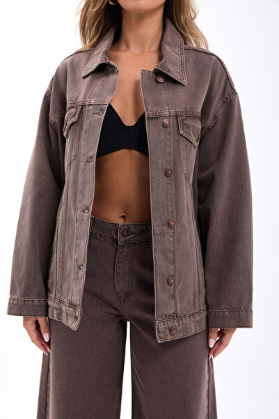 Womengrom سترة نسائية من Fame موديل قصة فضفاضة باللون البني