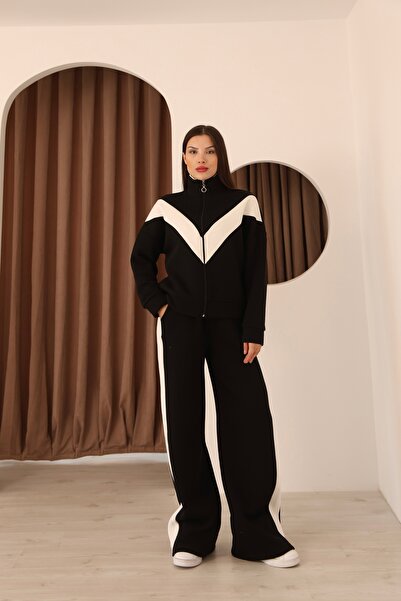 b buhari bykoc Paneled Striped Detail 3 Thread Fleece-Lined Tracksuit Suit