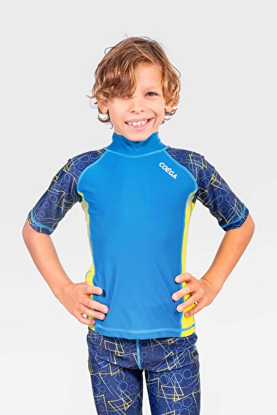 Coega Sunwear Boys Kids Rashguard Short Sleeve - Navy Geometric