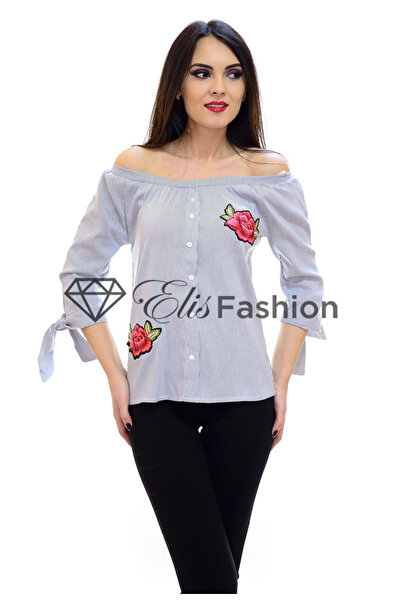 Elis Fashion Women's gray blouse with appliqué embroidery