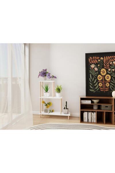 Masif Market Yaren Çiçeklik Asklık-Saksılık Standı Beyaz Renk