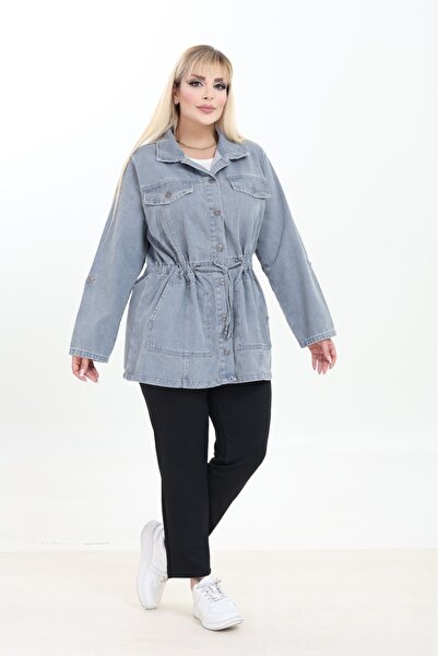 EYLÜLXXL Women's Full Size Denim Jacket Relaxed Fit