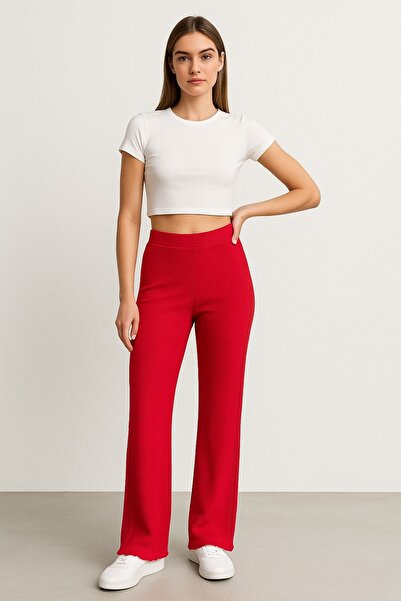 Kallisto Red Side Stripe Lace-Up Wrinkled Pants