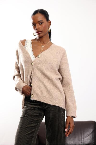5in1Canpolat Beige Five Button Cardigan 251094