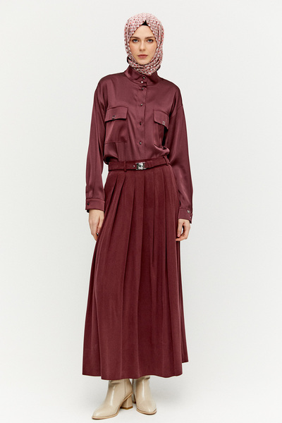 Setrms Yüksek Yakalı Saten Gömlek