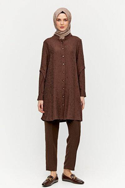 Setrms Jakarlı Kuşgözü Detaylı Hakim Yaka Tunik