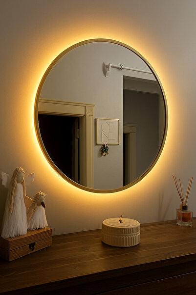 Narkissos Dizayn Gold Yuvarlak Metal Ledli Ayna / Banyo Aynası / Tüm Ölçü ve ...