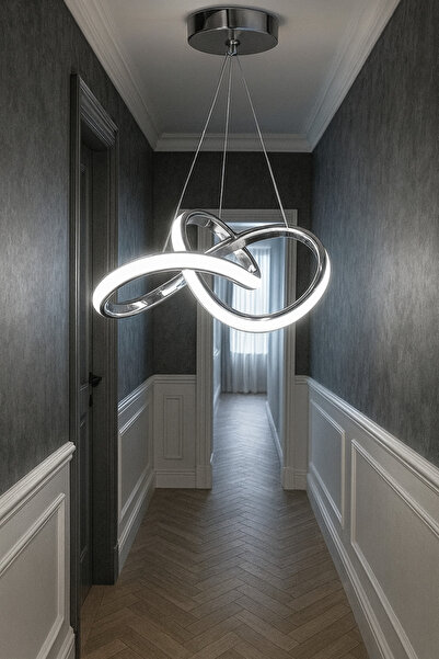 AKARSU AVİZE Moder Karmasik Krom Kasa 3 Renk Power Ledli Salon Mutfak Oda Hol...