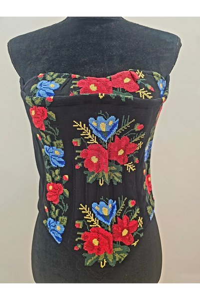 DeVIS Corset negru cu model traditional