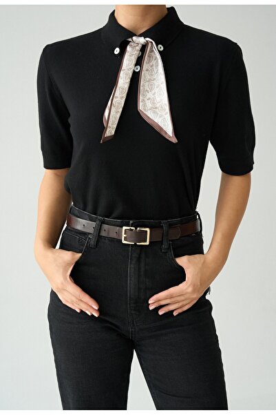 My Blog Black Short Sleeve Scarf Sweater - 251153