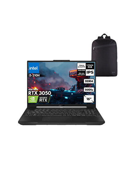 ASUS TUF F16 i5-210H 16GB 512 GB RTX3050 (6GB-65W) 16" FHD Win11 Pro + S.Çant...