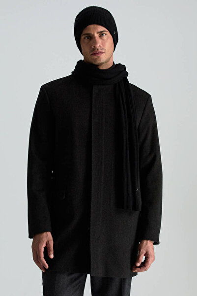 Hemington Saf Kaşmir Örgü Desenli Siyah Atkı