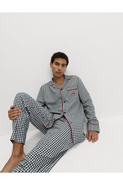 Marks & Spencer Saf Pamuklu Noel Kareli Pijama Takımı