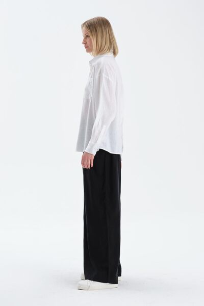 Dagi Off-White Long Sleeve Linen Lyocell Blend Woven Shirt