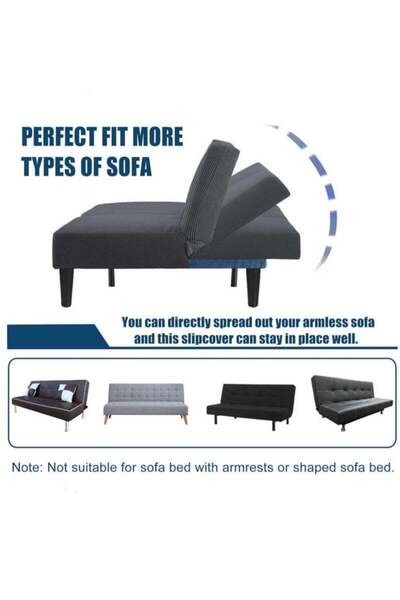Beauenty Armless Stretch Sofa Bed Cover (Grey) - Fits 180-220cm