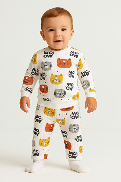 BUUFUU Baby Suit Cotton Long Sleeve Cute Cat Printed 1-3 Years Old