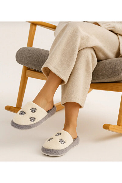 Hızlı Al Bear Pattern Embroidered Quiet Sole Winter Home Slippers.