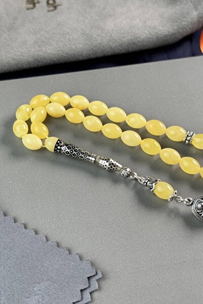 dergah tesbih Wrist-Length Nakkaş İmame Silver Design Drop Amber Prayer Beads (Amber), (Drop Amber Prayer Beads)