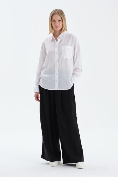 Dagi Off-White Long Sleeve Linen Lyocell Blend Woven Shirt