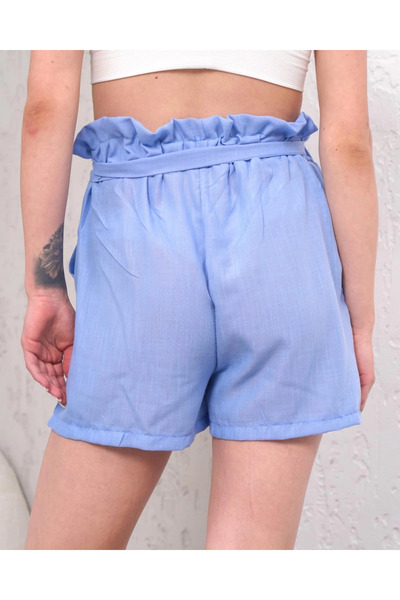 ZENGEZUR MALL Lvsqvr Belted Linen Shorts Blue S255265 (113758) (Size: L)