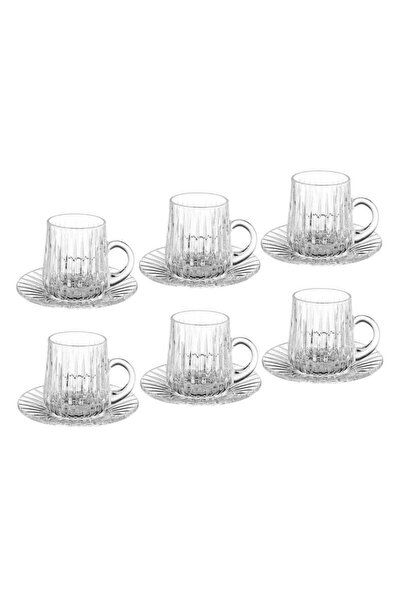 Beauenty Clear Glass Tea Cups and Saucers Set of 6 Cups + 6 Tea Saucers