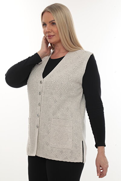 İKSUN Women's Knitwear Pocketed Winter Thick Patterned Mother's Vest