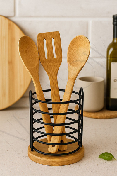 NEWNOW Suport pentru linguri din metal din bambus Modena |   Organizator eleg...