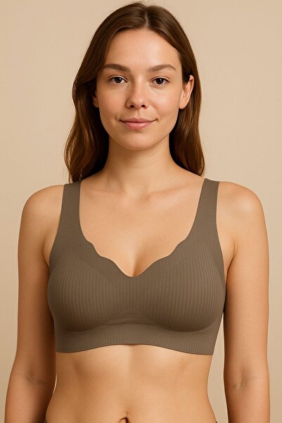 WİOLİNA Dikişsiz Balensiz Lazer Kesim Hayalet Yarım Atlet – Haki Rengi Rahat ...