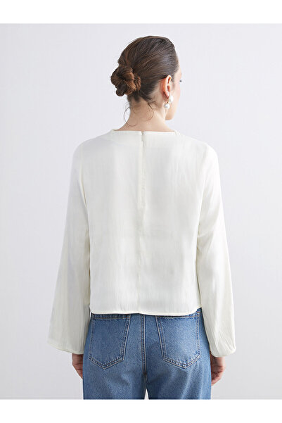 LC Waikiki Classic Ecru Mock Neck Oversized Gathered Blouse