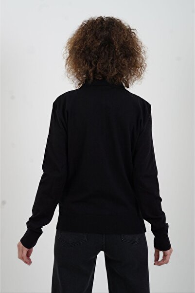 Zelish My Sister Black baklava pattern polo neck sweater