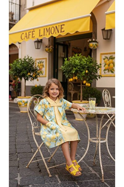STYLENEST فستان بناتي بنقشة الليمون مع جيوب وشال – موديل صيفي أنيق