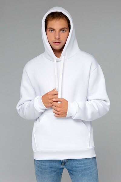 ELNOYA Unisex White 3-Thread Basic Long Sleeve Comfortable Sweatshirt