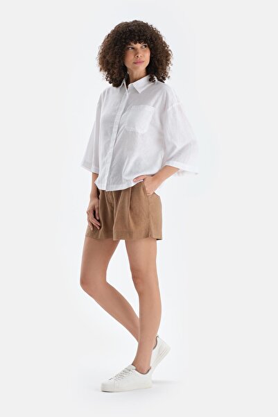 Dagi Off-White Long Sleeve Linen Lyocell Blend Woven Shirt