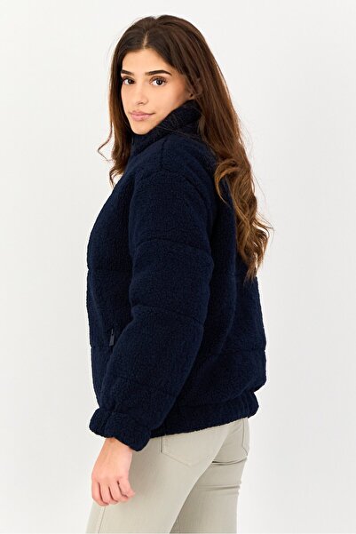 French Connection Women Textured Faux Fur Jacket, Navy