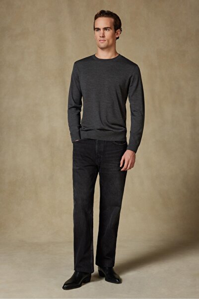 Abbate Salvano Knitted 100% Wool Modern Fit Gray Crew Neck Men's Plain Knitwear