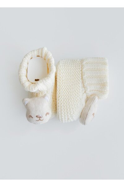 kitikate Organic Knitwear Figured Booties Natural Raccoon