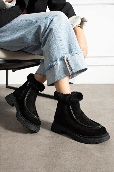 Aselin Ayakkabıları أحذية نسائية طويلة وقصيرة من الجلد السويدي باللون الأسود ...