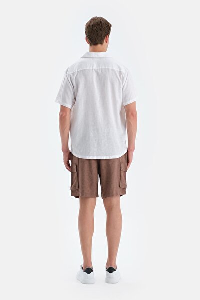 Dagi White Short Sleeve Linen Lyocell Blend Shirt