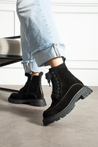 Aselin Ayakkabıları Kadın Bot & Bootie Süet Siyah Orta Topuklu Casual/Günlük ...