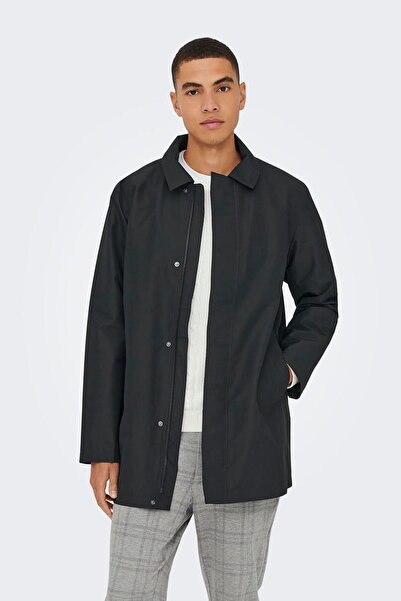 ONLY & Sons Onshall Erkek Kruvaze Yaka Fermuarli Kaban – Ribstop Dokuma, Kolay Kombinlenebilir