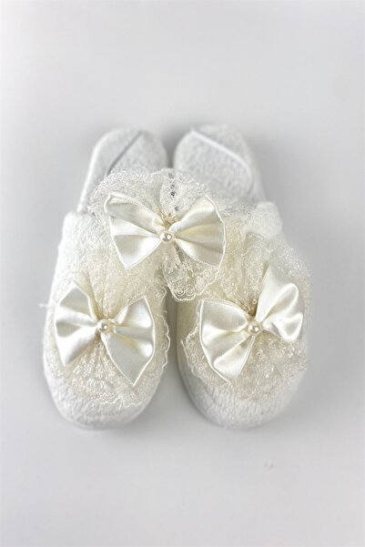 Lohusa Homewear Women's Ecru Bowknot Lace Stylish Maternity Crown Slippers Set Effortt