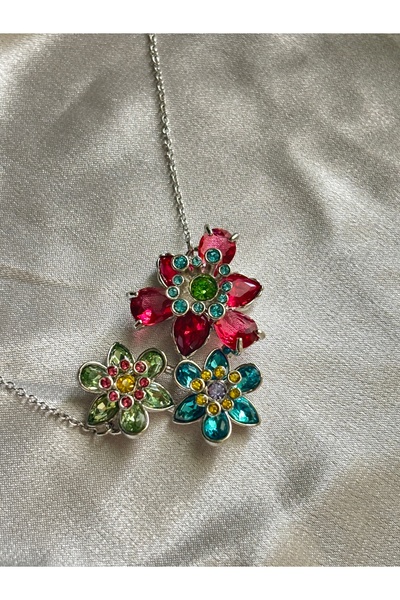 lotusbybuket VIP Çelik 3'lü zirko0n taşlı çiçek silver kolye