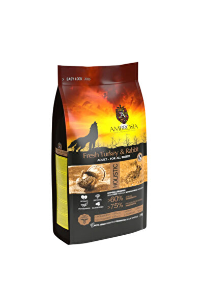 Ambrosia Adult Dry Dog Food, Turkey & Rabbit, Hypoallergenic, Grain-Free, 12 kg