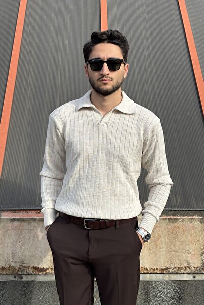 inpool Men'S, Old Money Culture, Line Look, Polo Collar, Knitwear Sweater Pltk09