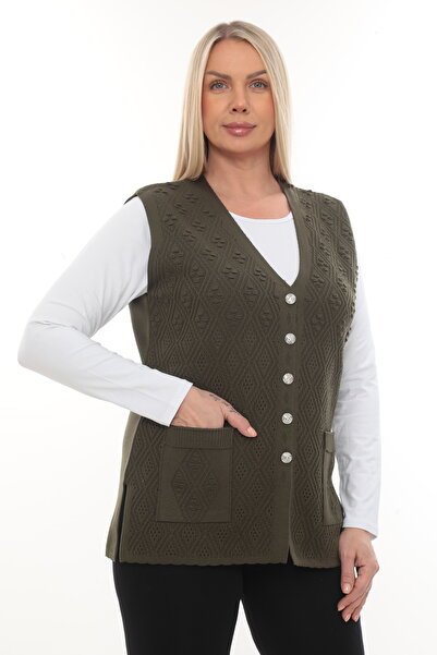 İKSUN Women's Knitwear Pocketed Winter Thick Patterned Mother's Vest