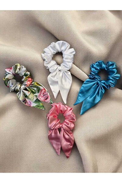 diclecollection Women's 4-Piece Satin Tail Hair Rubber Band Set Mixed Color