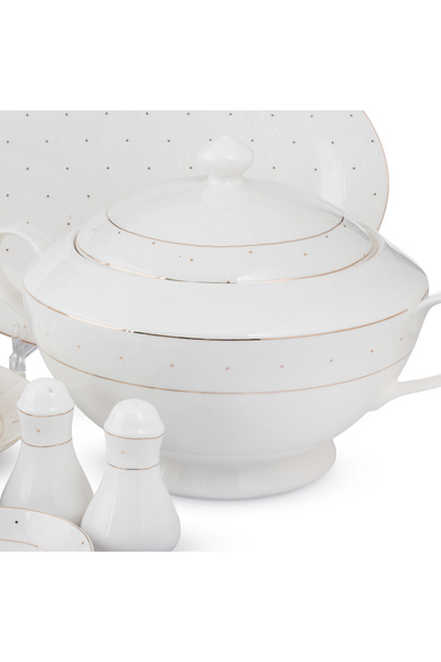 Dania 70-piece porcelain dinner set, white with gold lines, for 6 people