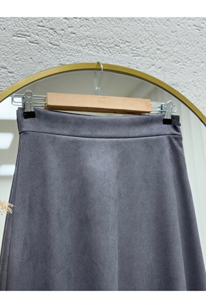 MİHRA STORE Gönül Suede Skirt-Bn4272 Anthracite