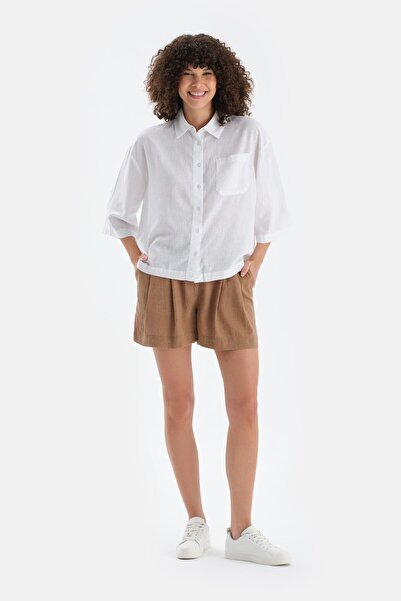 Dagi Off-White Long Sleeve Linen Lyocell Blend Woven Shirt